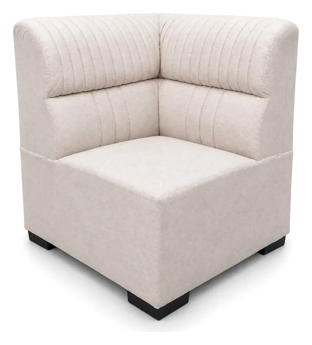 L-Shaped Sofa, Ivory with Wooden Arm Accents, photo 3
