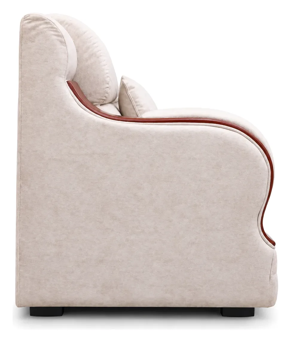 L-Shaped Sofa, Ivory with Wooden Arm Accents, photo 7