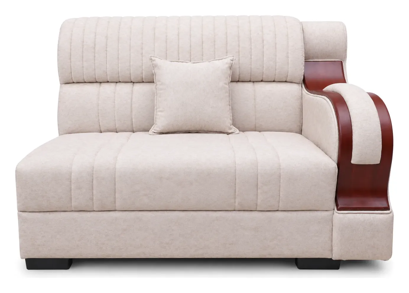 L-Shaped Sofa, Ivory with Wooden Arm Accents, photo 8