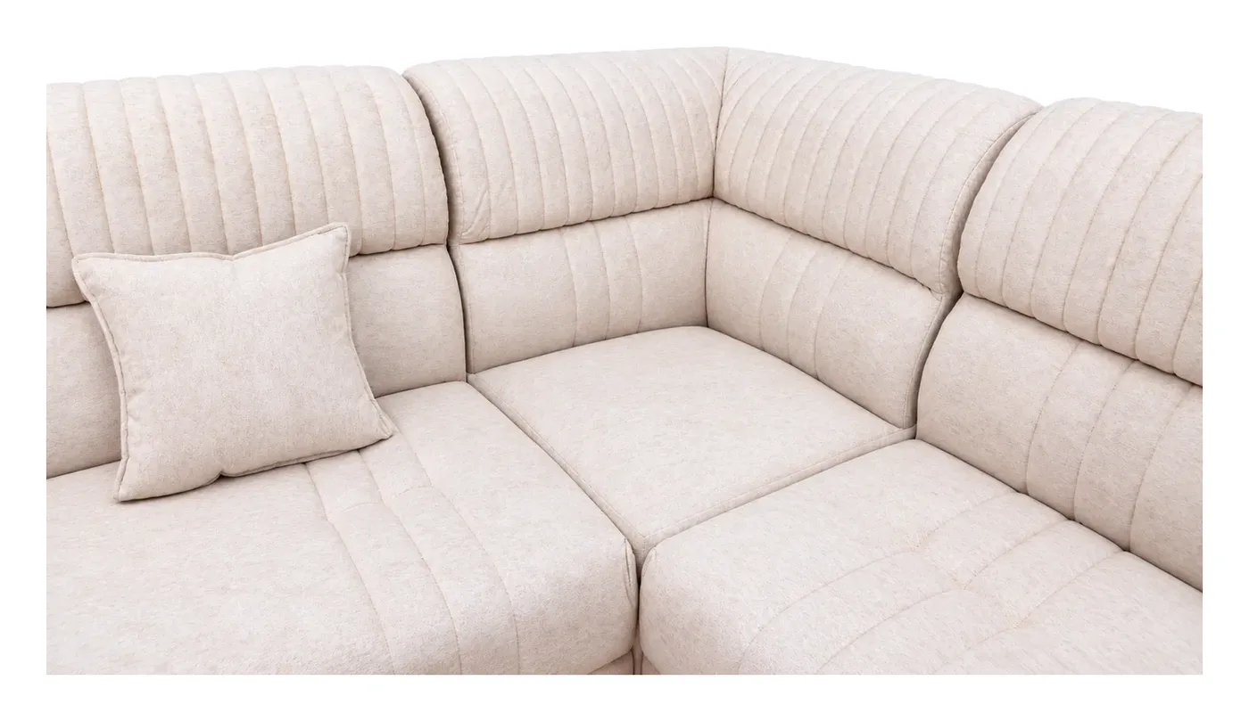 L-Shaped Sofa, Ivory with Wooden Arm Accents, photo 9