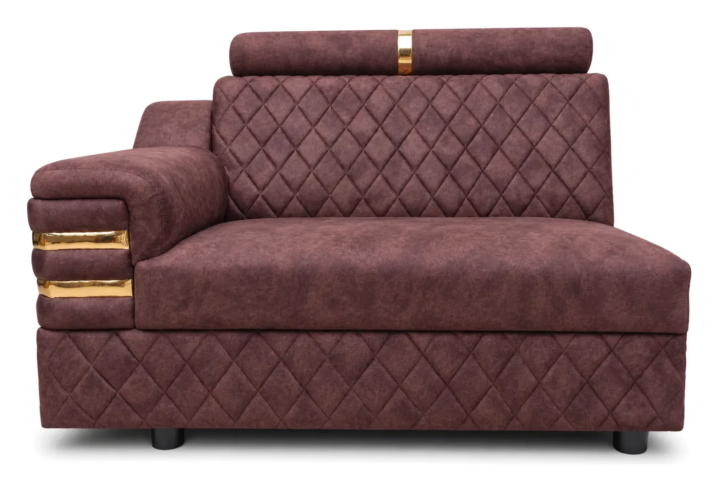 L-Shaped Sofa, Maroon Quilted with Gold Trim, photo 2