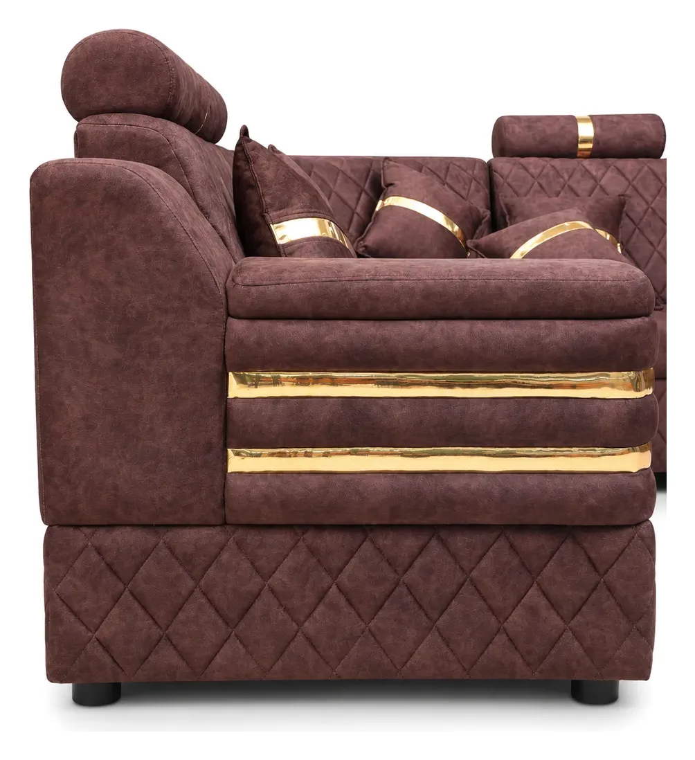 L-Shaped Sofa, Maroon Quilted with Gold Trim, photo 5