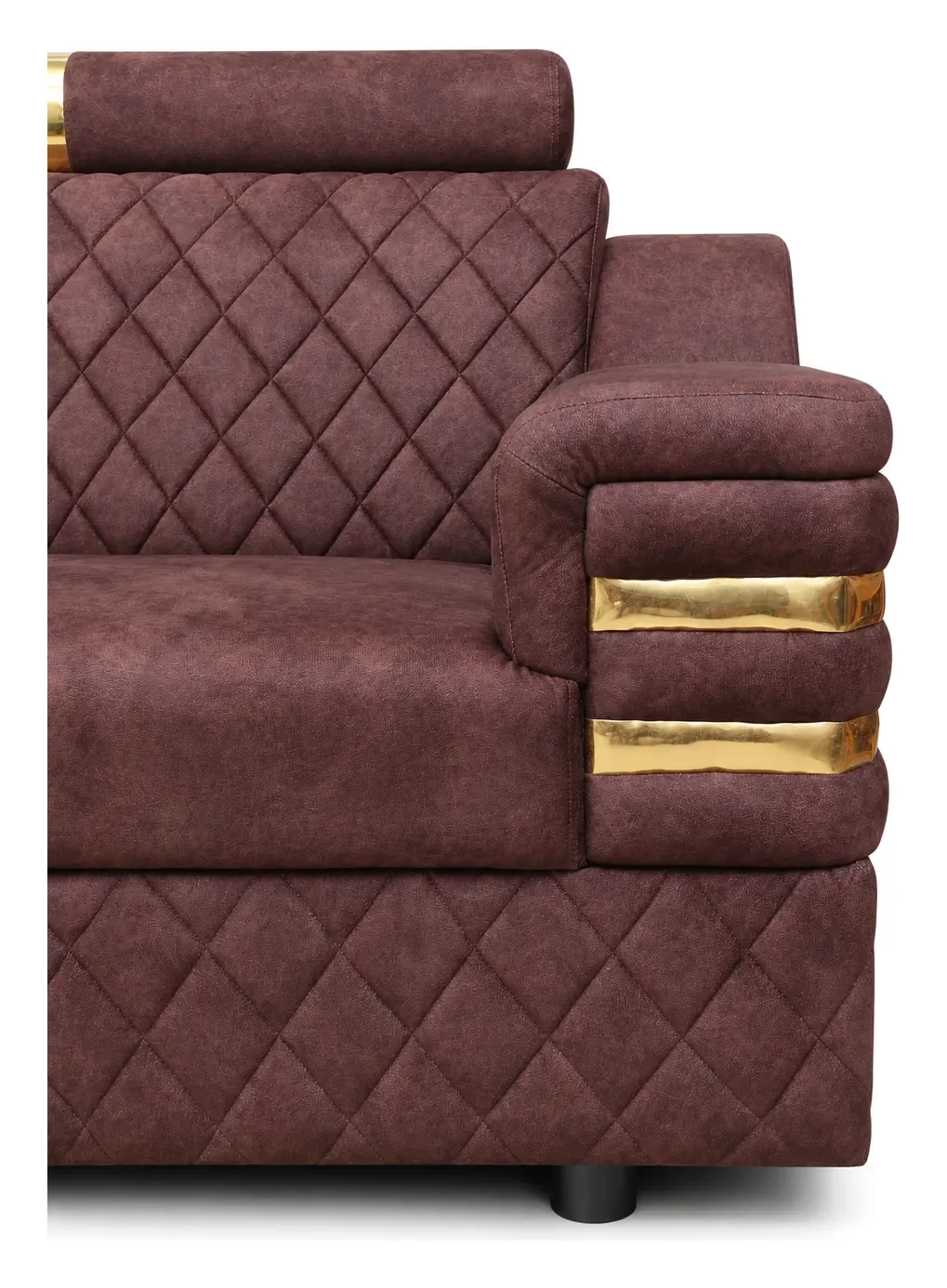 L-Shaped Sofa, Maroon Quilted with Gold Trim, photo 10