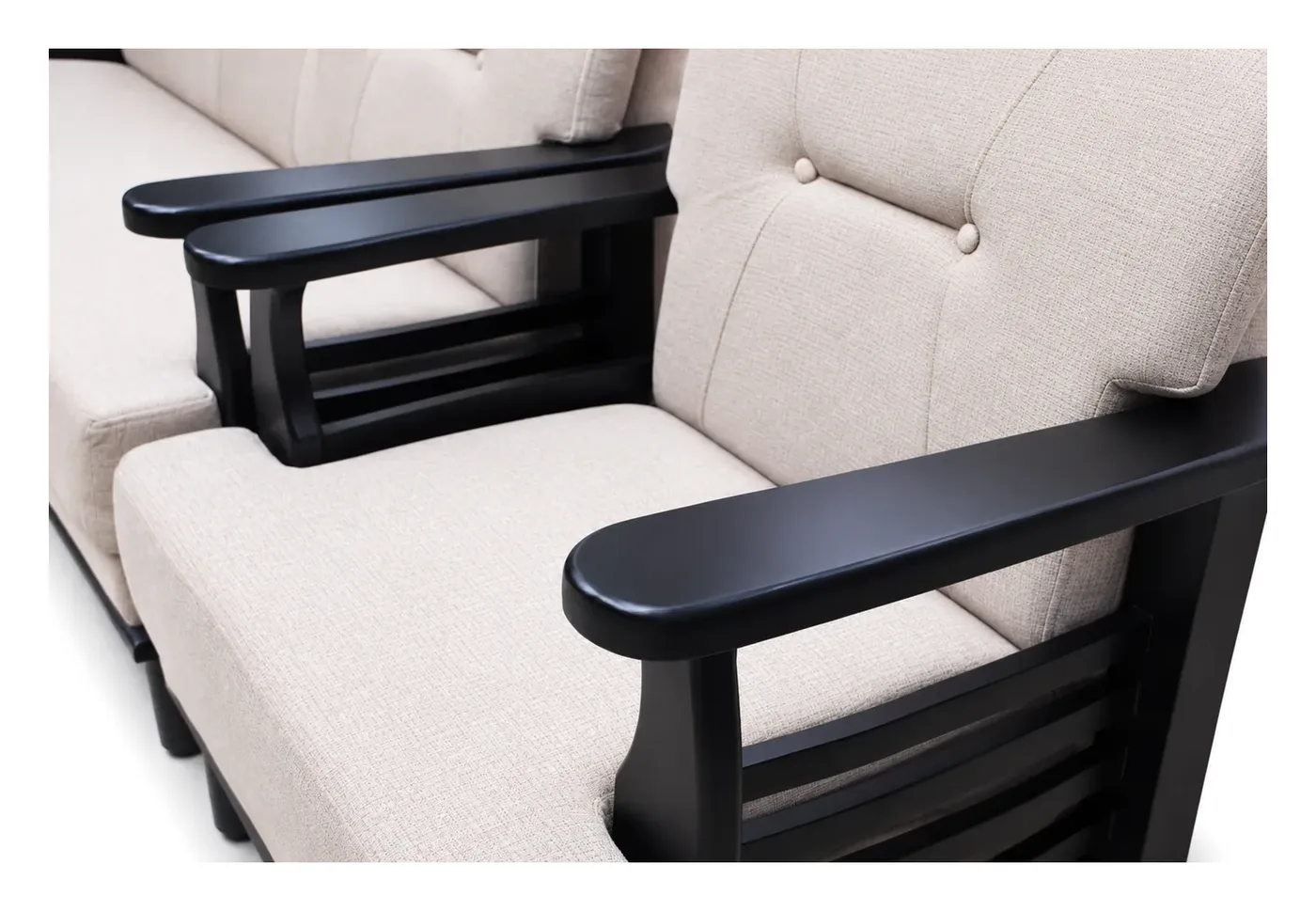 Sofa Set 3+1+1, Cream with Black Wooden Frame, photo 3