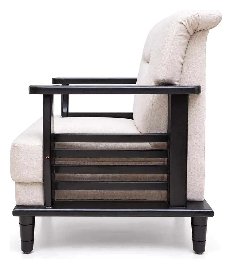 Sofa Set 3+1+1, Cream with Black Wooden Frame, photo 8