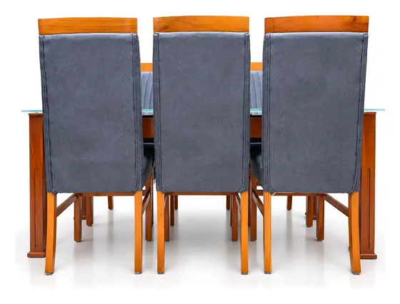 6-Seater Dining Set, Grey Chairs, Marble-Look Top