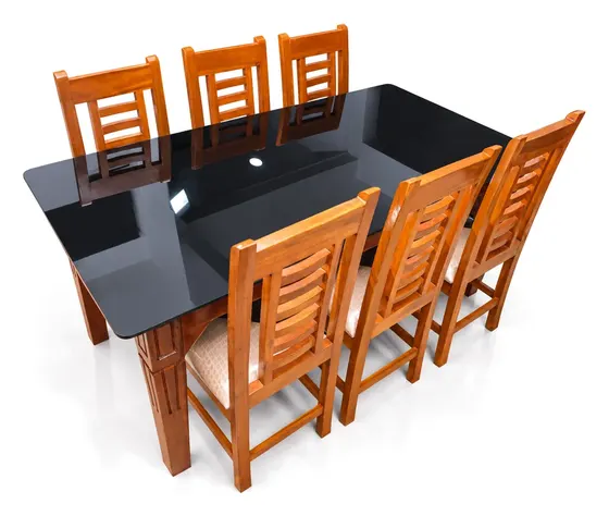 6-Seater Dining Set, Black Glass, Ladder-Back Chairs
