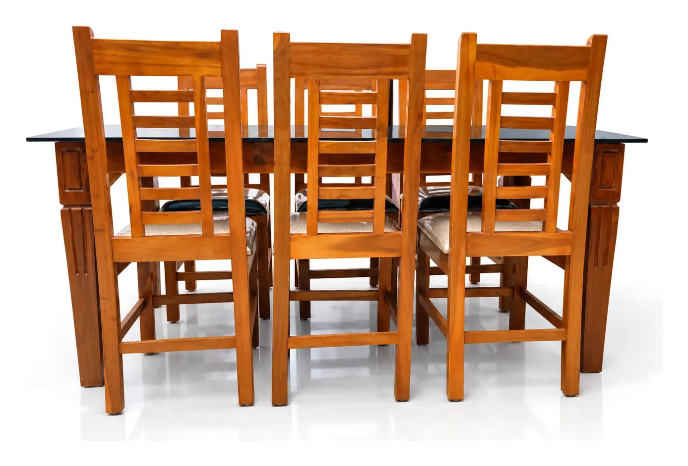 6-Seater Dining Set, Black Glass, Ladder-Back Chairs, photo 3