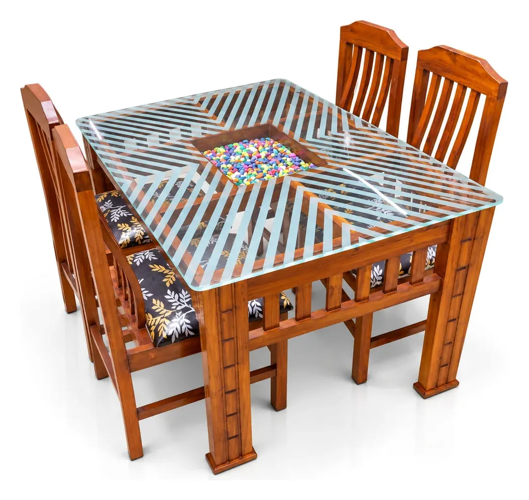 4-Seater Dining Set, Patterned Glass Top, photo 2