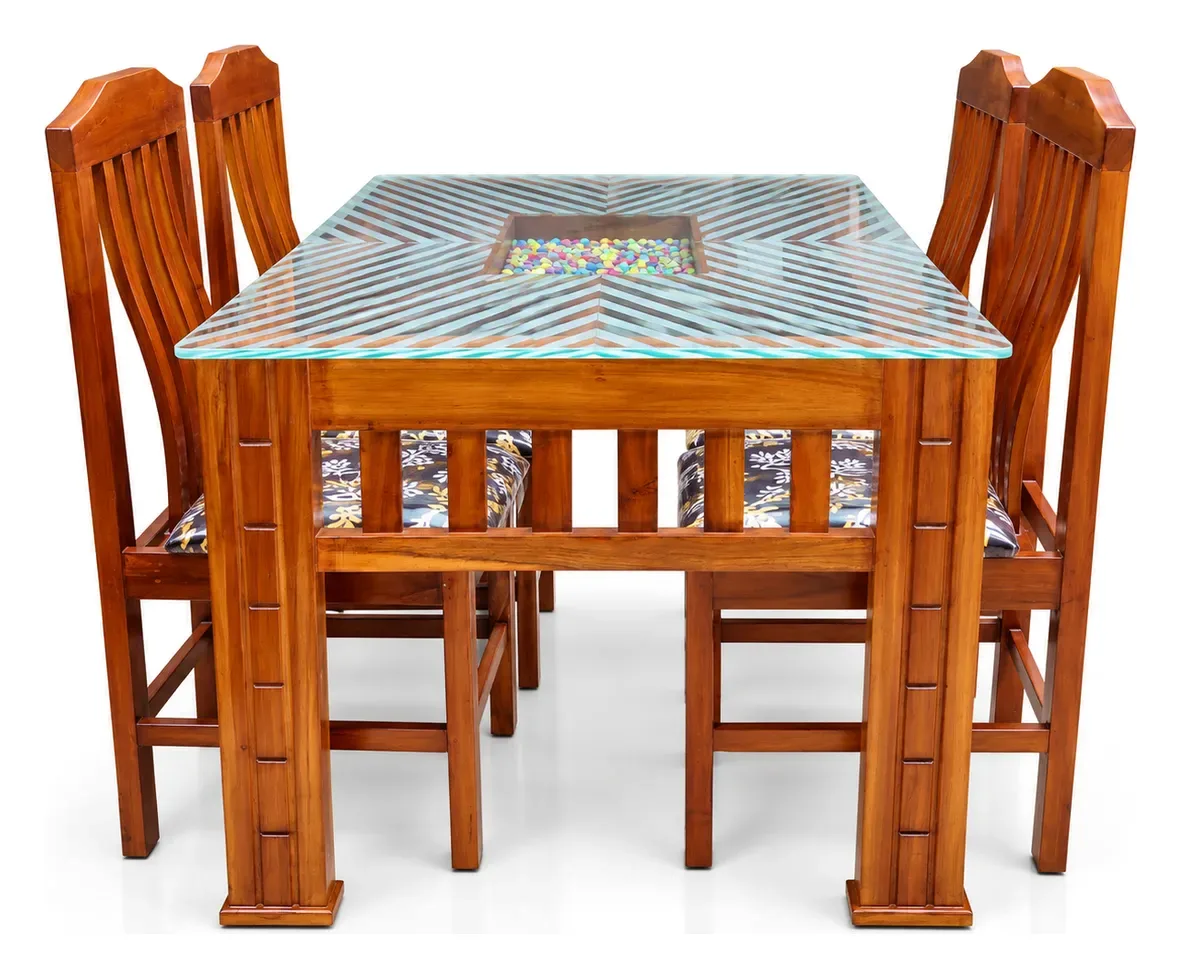 4-Seater Dining Set, Patterned Glass Top, photo 3