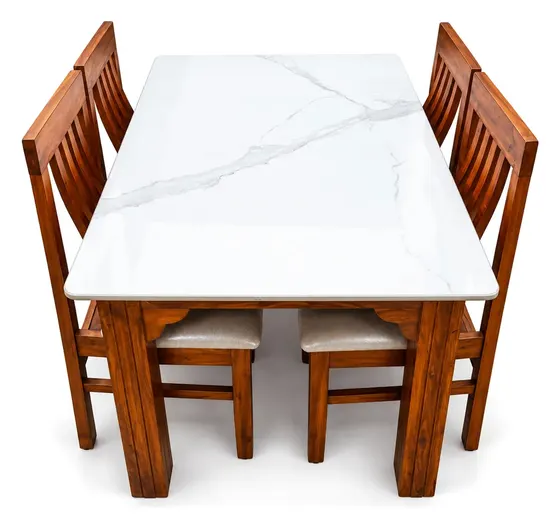 4-Seater Dining Set, White Top, Slat-Back Chairs