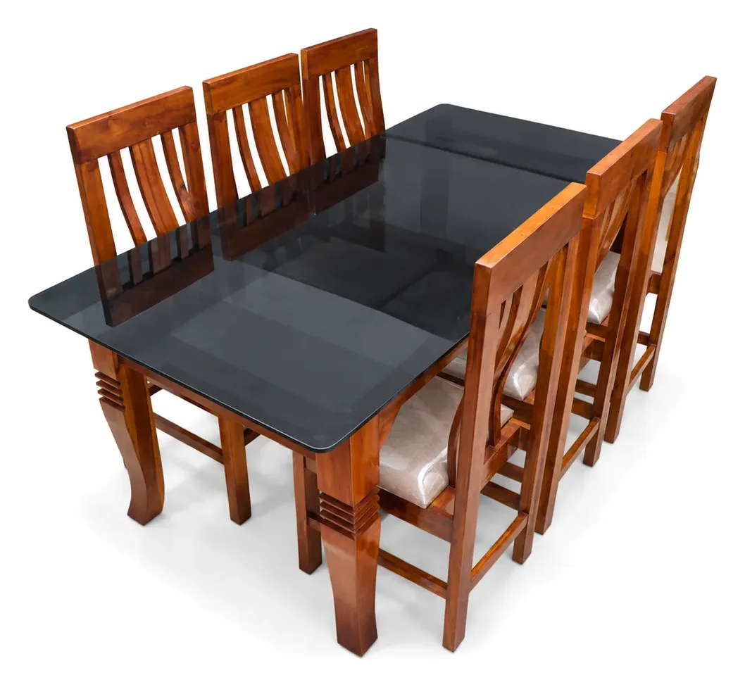 6-Seater Dining Set, Smoked Glass Top, photo 3