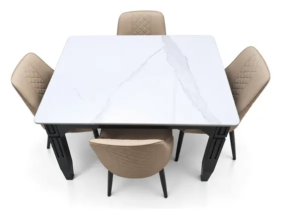 4-Seater Dining Set, Taupe Quilted Chairs