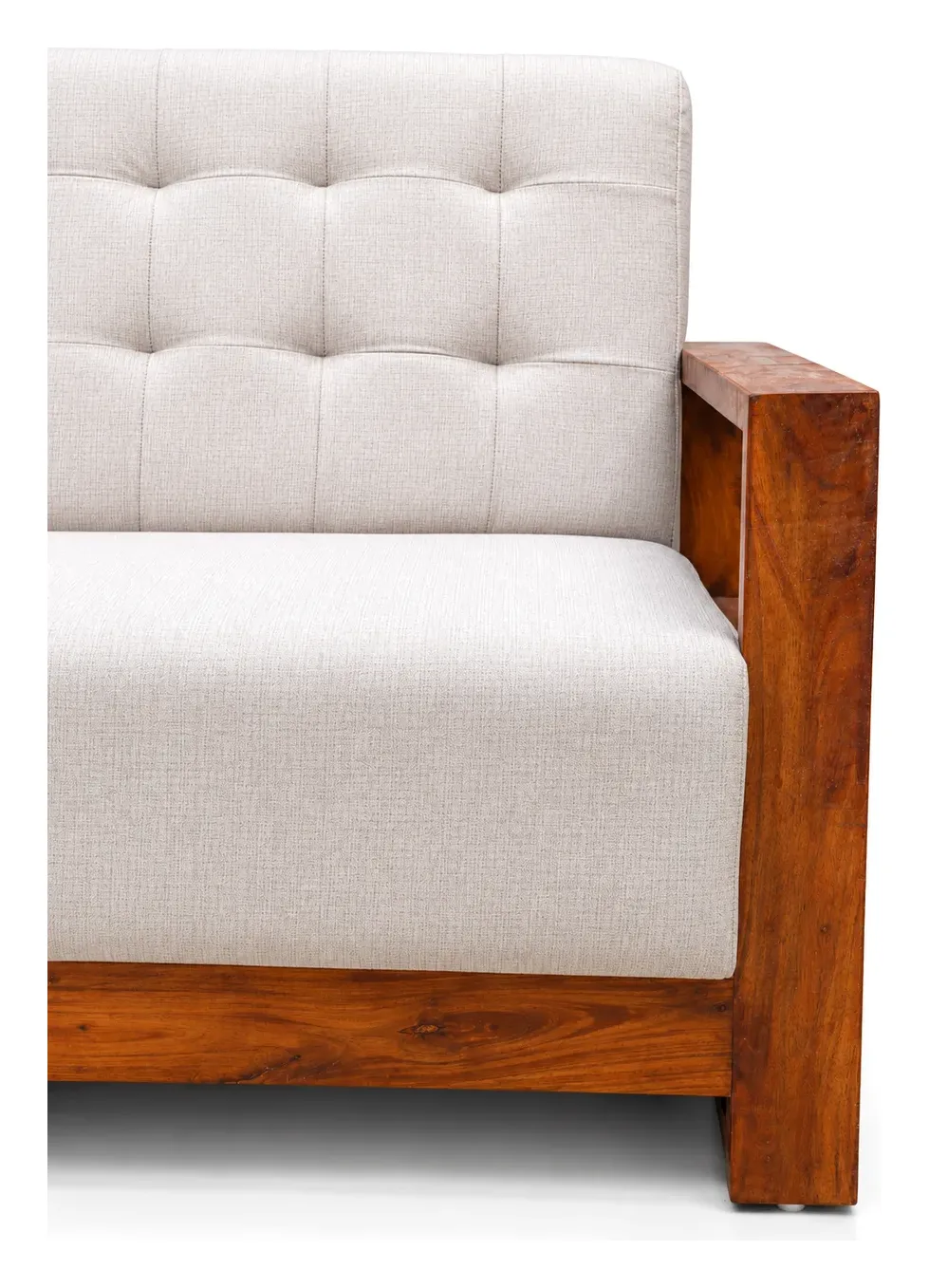 L-Shaped Sofa, White Tufted, Wooden Frame, photo 2