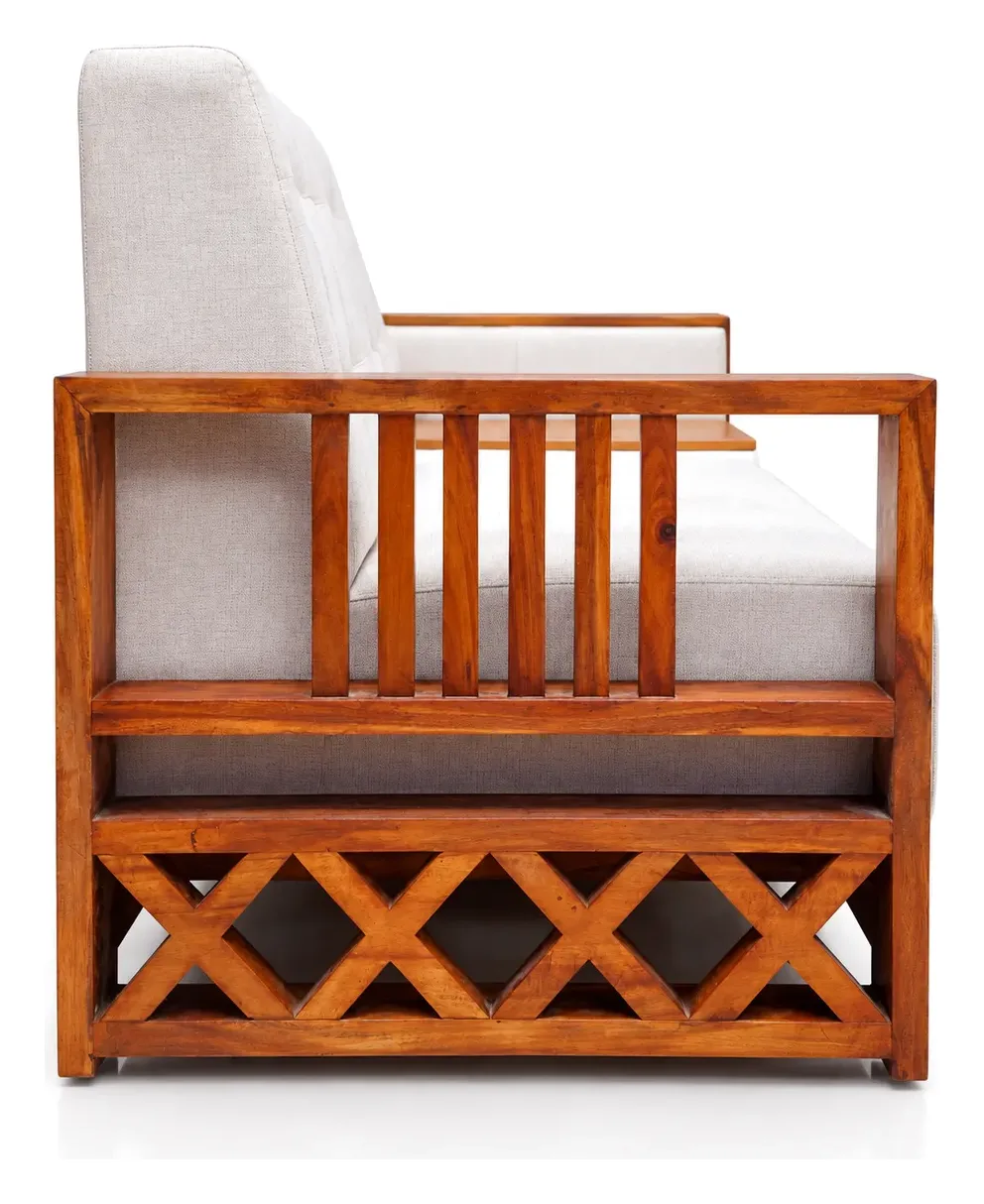 L-Shaped Sofa, White Tufted, Wooden Frame, photo 4