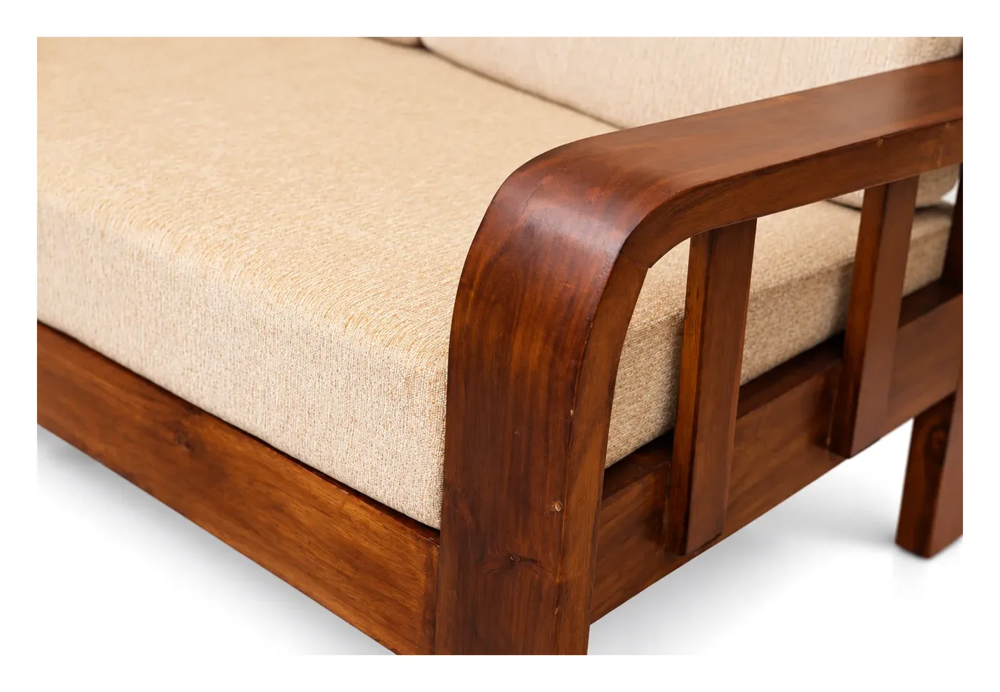 3-Seater Wooden Sofa, Cream, Slatted Arms, photo 2