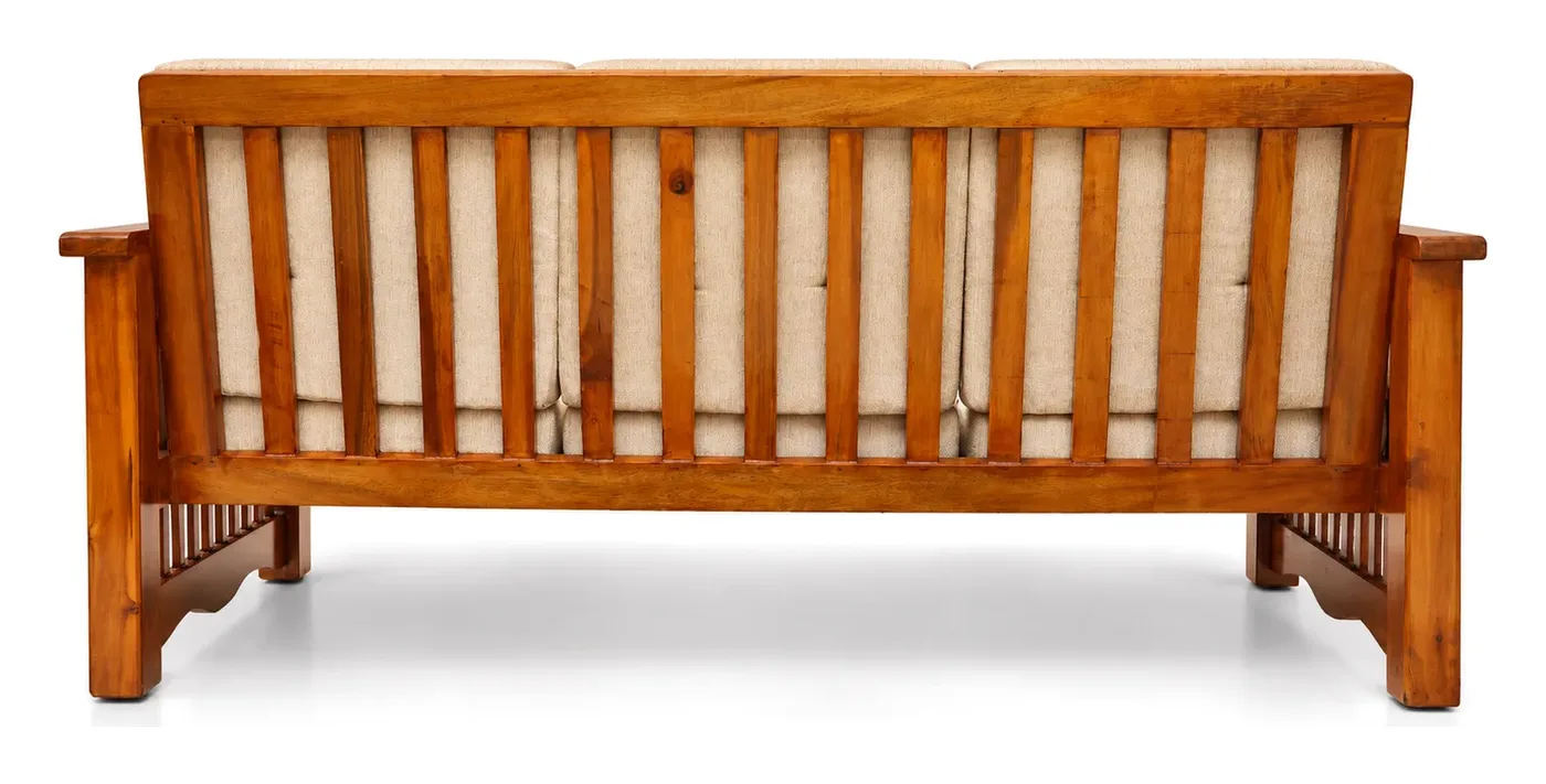 3-Seater Wooden Sofa, Cream, Slatted Arms, photo 5