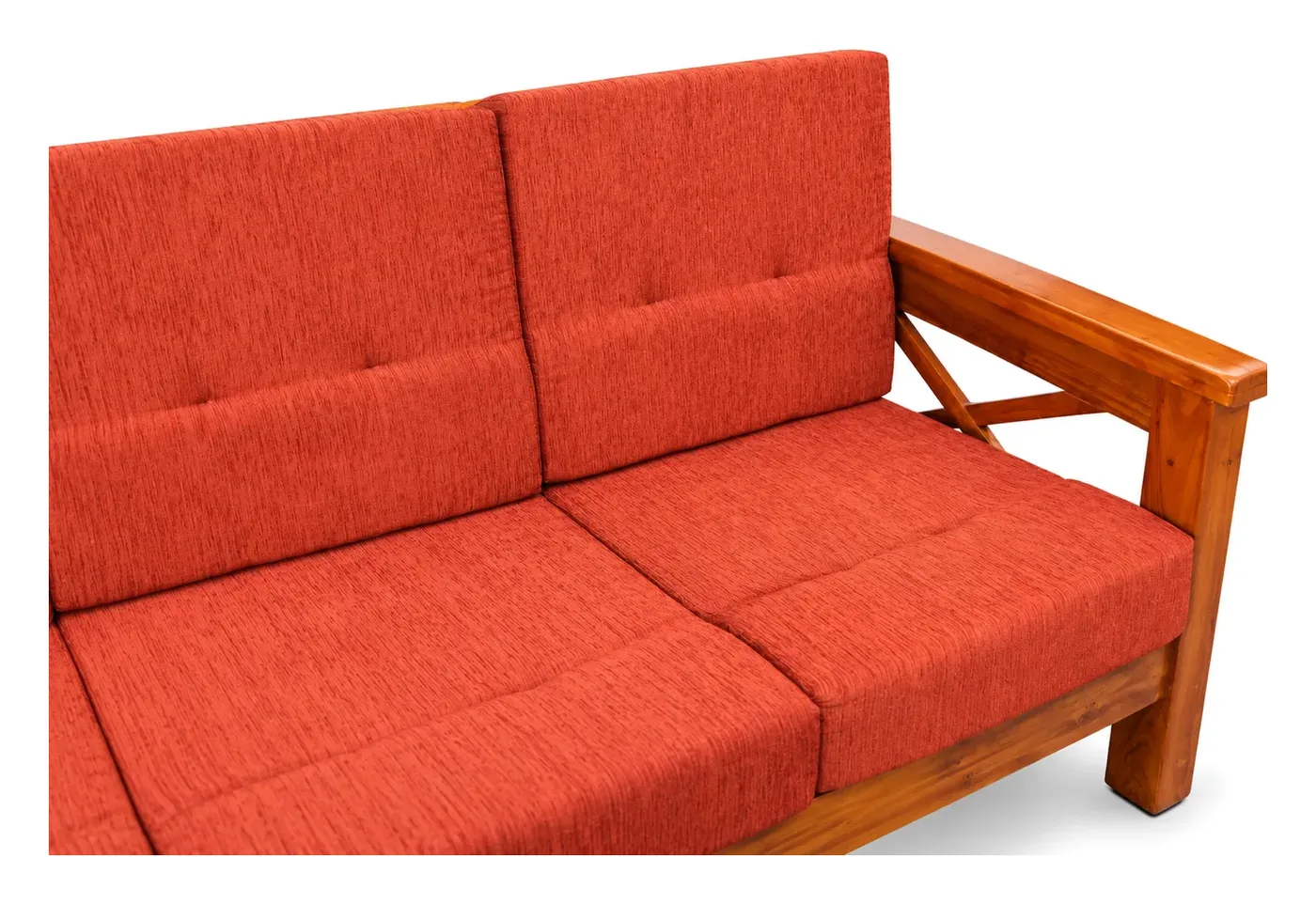 3-Seater Wooden Sofa, Orange, Cross-Design Arms, photo 4