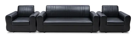 Sofa Set 3+1+1, Black Leather-Look