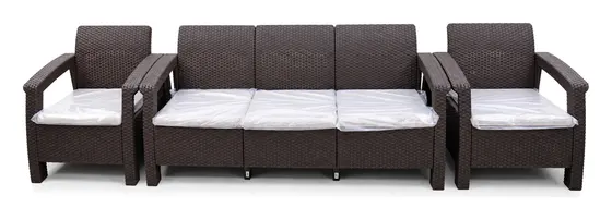 Sofa Set 3+1+1, Brown Rattan-Look