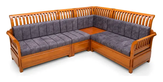 L-Shaped Sofa, Grey, Wooden Frame with Corner Table