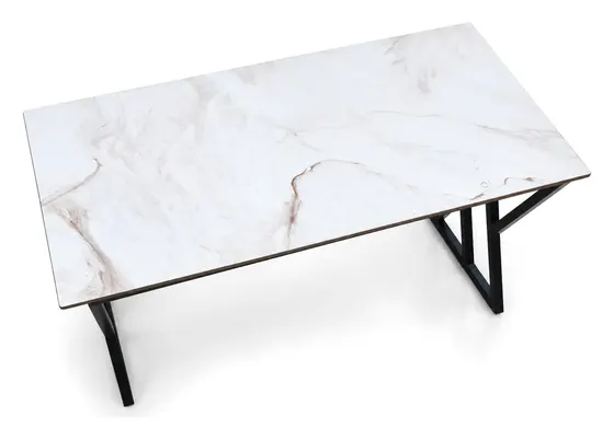 Table, Marble-Look Top, Black X Legs