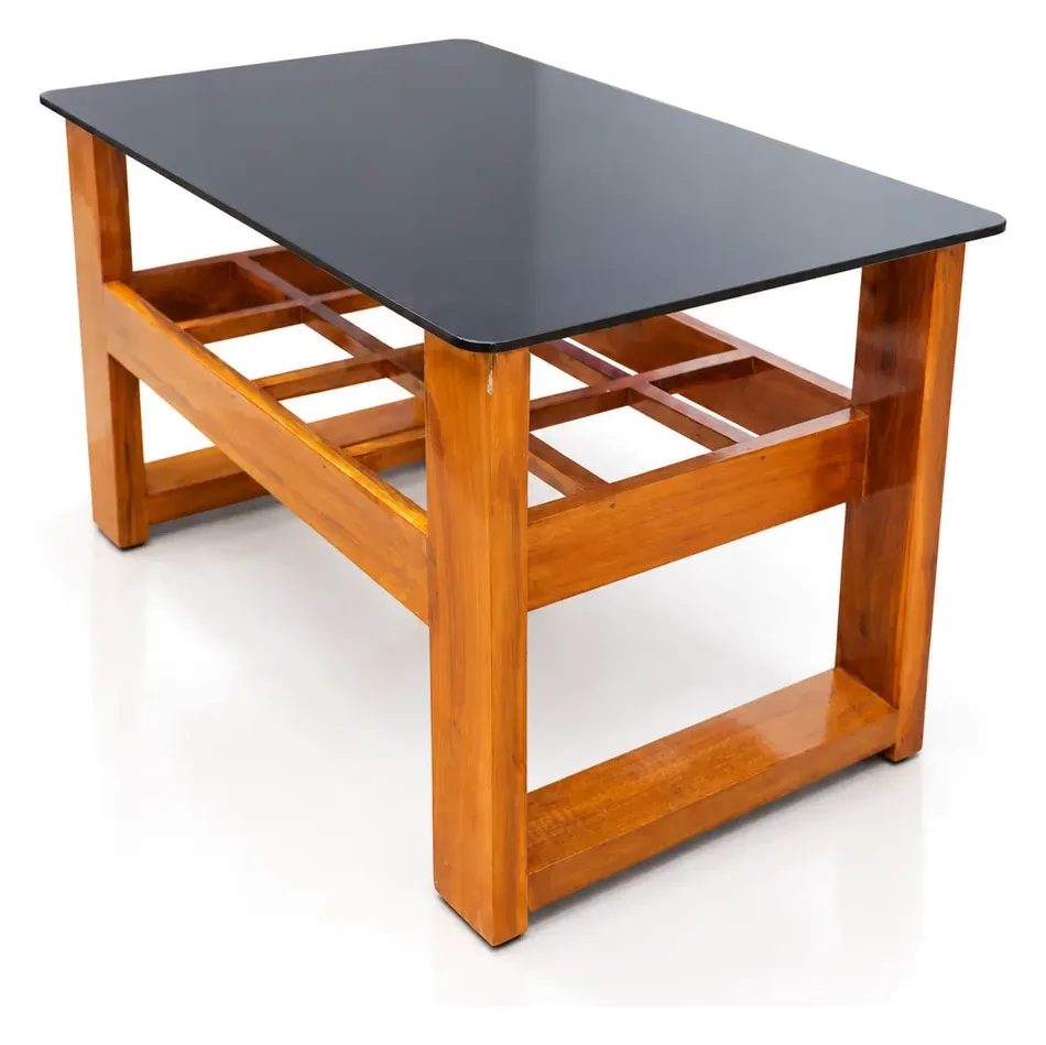 Centre Table, Black Glass, Grid Shelf, photo 5