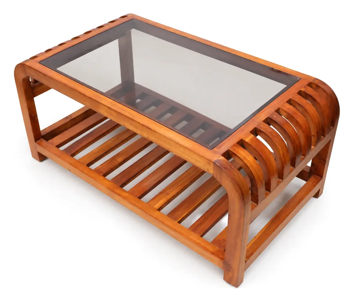 Centre Table, Curved Slats, Bronze Glass, photo 3