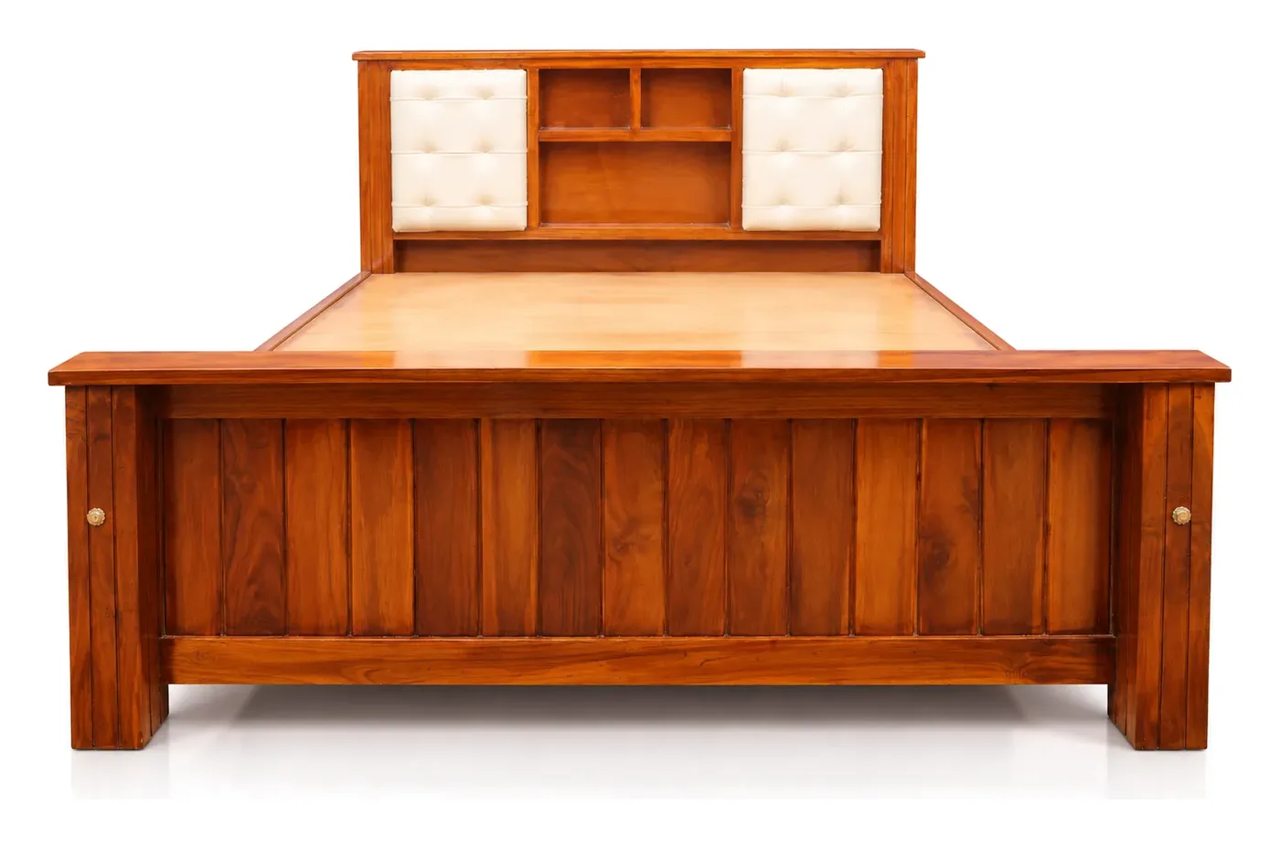 Wooden Bed, Tufted Headboard with Shelves, photo 2