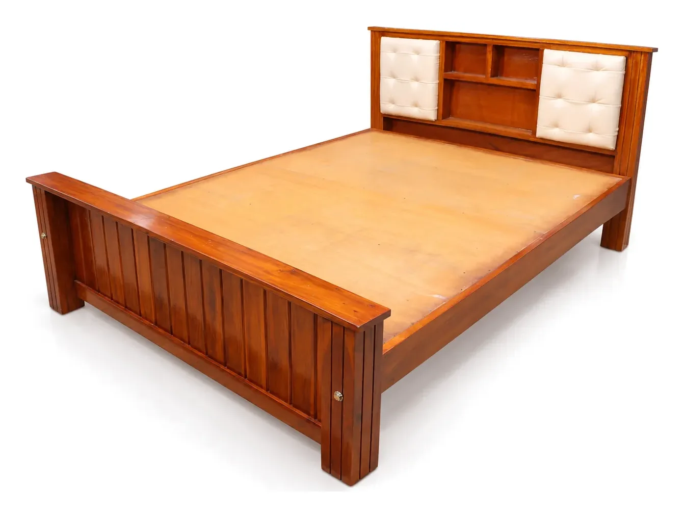 Wooden Bed, Tufted Headboard with Shelves, photo 3