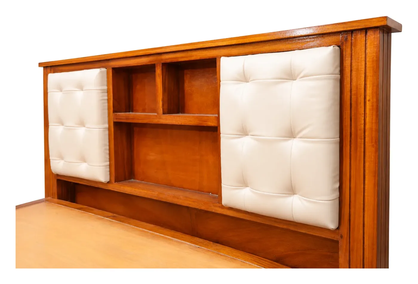 Wooden Bed, Tufted Headboard with Shelves, photo 4