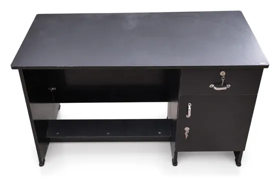 Office Table, Black, with Drawer and Cabinet